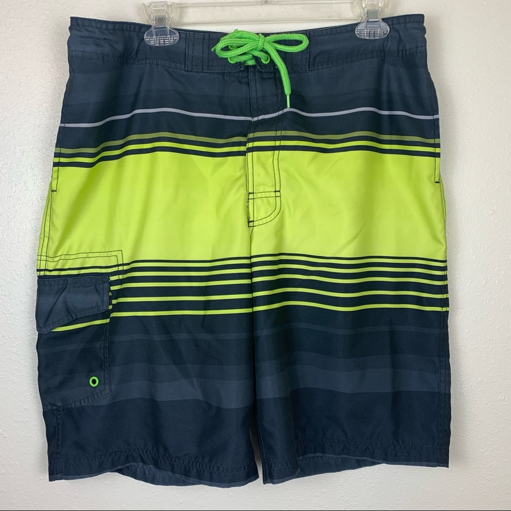 O’rageous Men’s Medium Swim Trunks Board Shorts Green Blue Pockets Draw String
